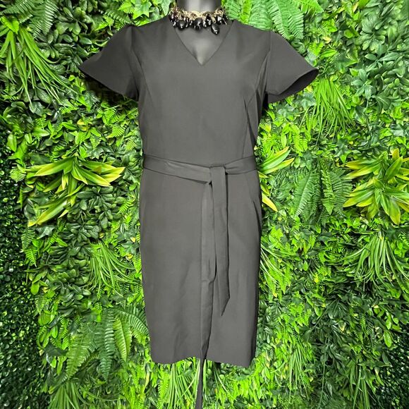 INC Women Dress 12 Black Sheath Tie Waist V Neck Flare Sleeve‎ NWT  0989 - Picture 7 of 11